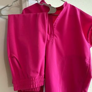 EUC shocking pink figs. Med regular high waisted Zamora joggers/med Rafaela top
